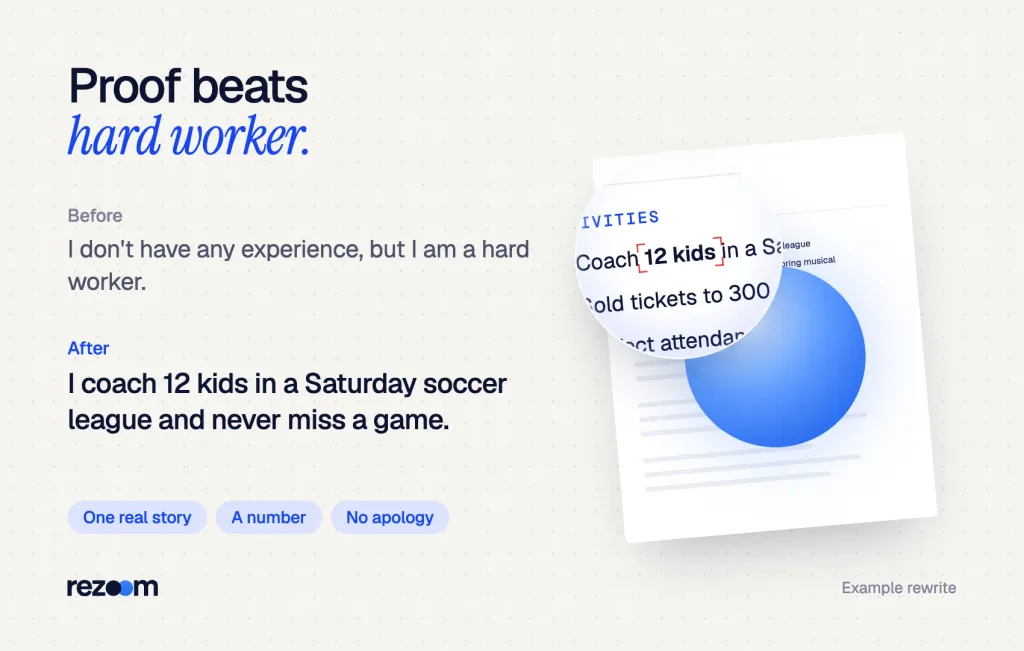 Before and after high school student cover letter line: an apology rewritten as a coaching example with a number.