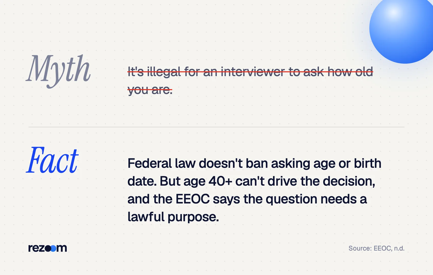 Myth vs fact on illegal interview questions: federal law does not ban asking your age (EEOC).