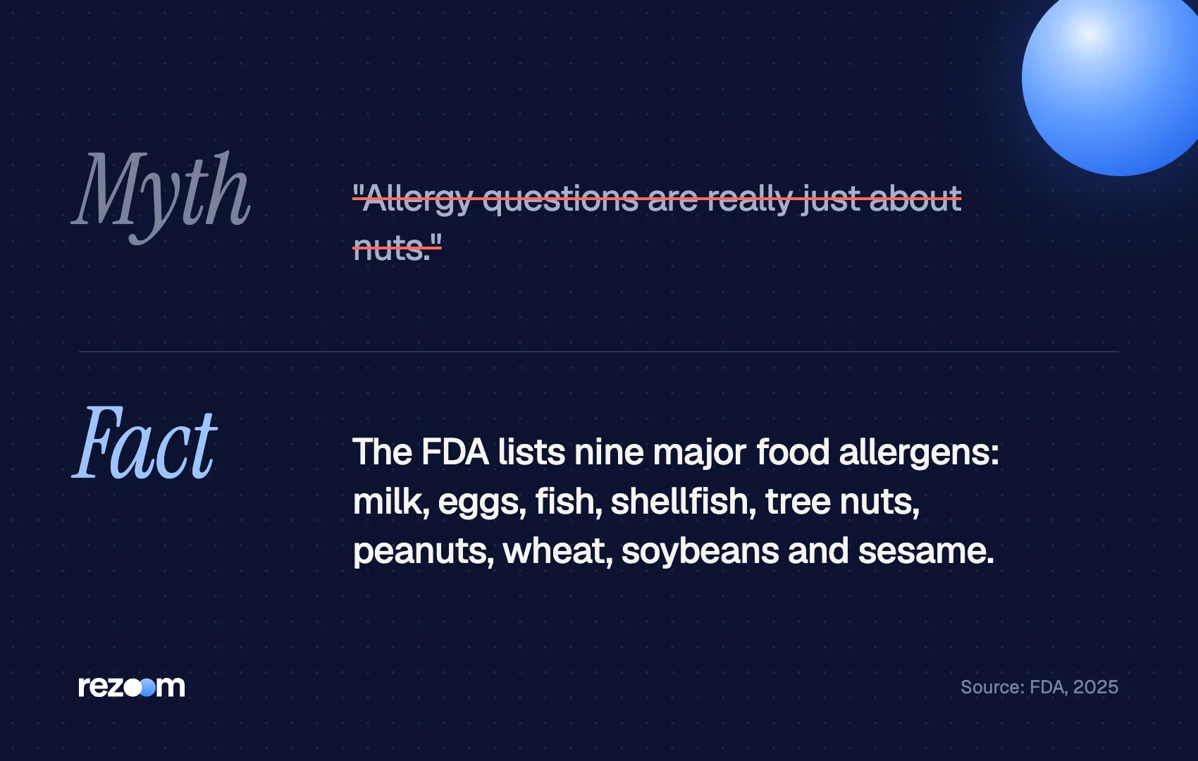 Myth vs fact: the FDA lists nine major food allergens, not just nuts (FDA, 2025).