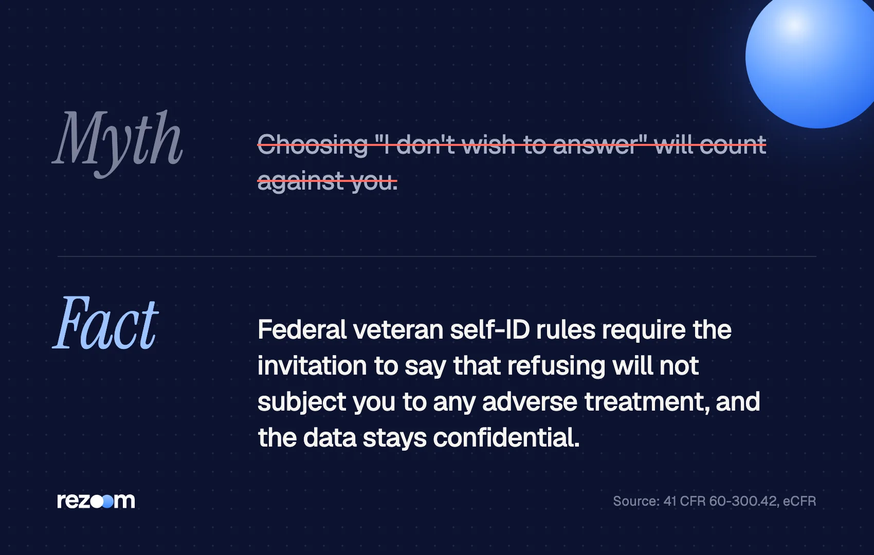 Myth vs fact: declining voluntary self-identification questions cannot lead to adverse treatment (41 CFR 60-300.42).