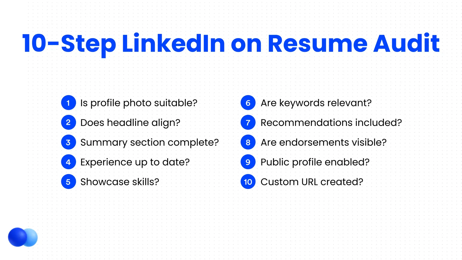 Infographic: 10 step LinkedIn on Resume audit checklist infographic