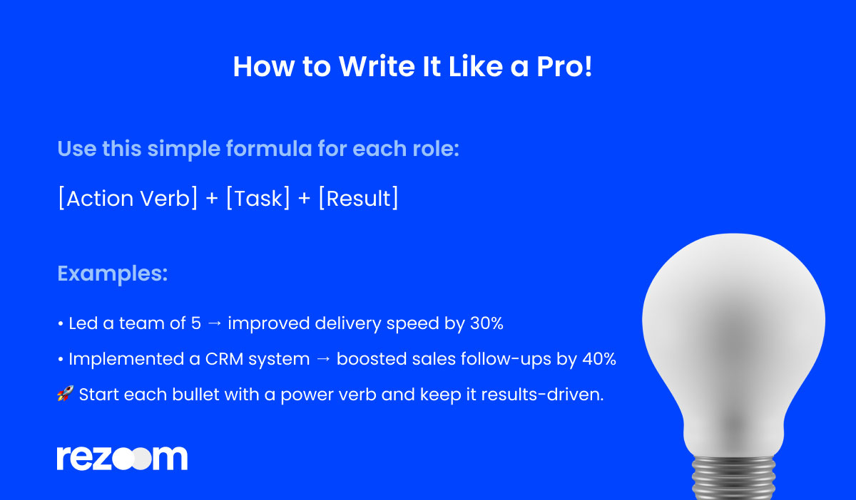 Resume bullet writing tips with action verbs