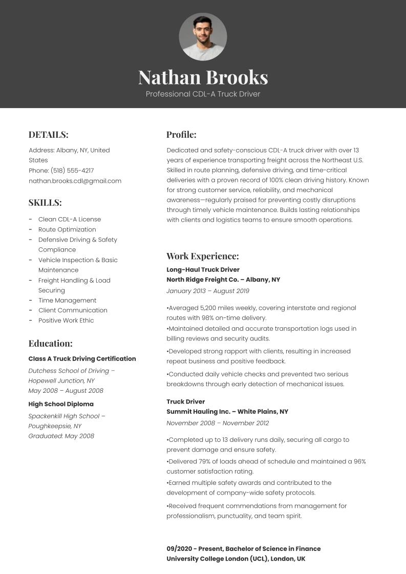 Truck Driver resume examples & templates