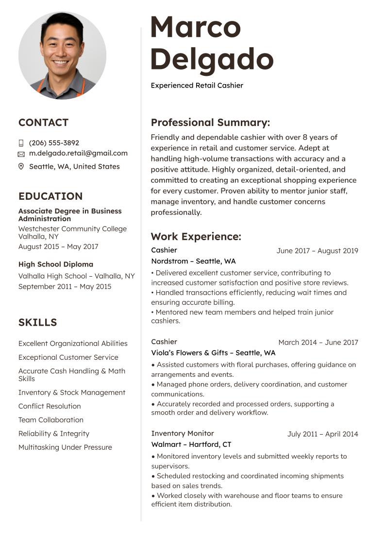 Retail Cashier resume examples & templates