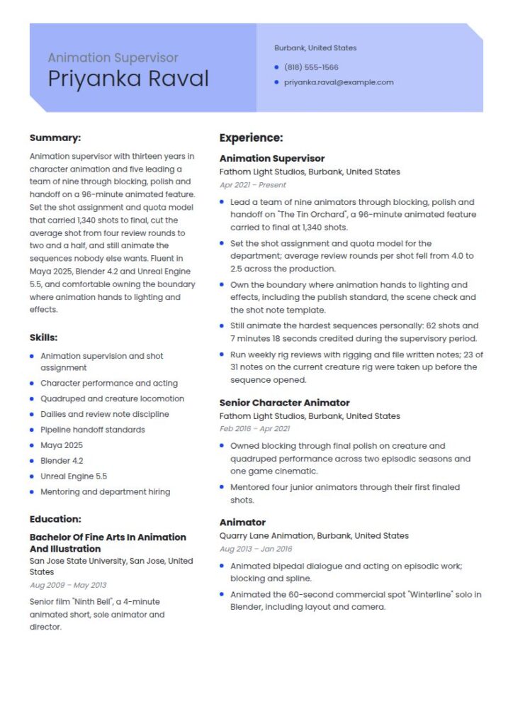 3D Animator Resume Examples & Templates