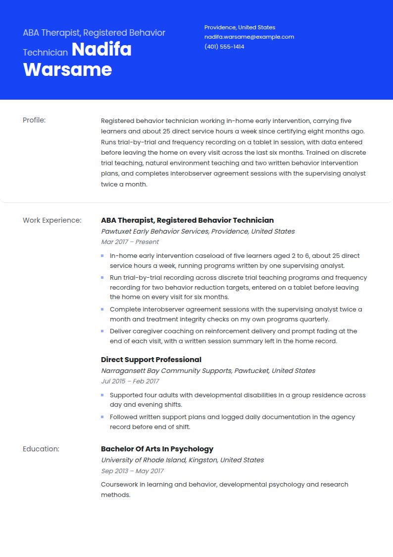 ABA Therapist Resume Examples & Templates
