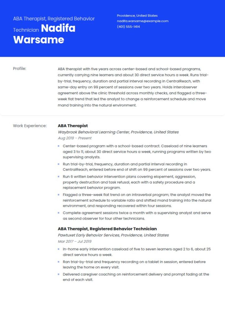 ABA Therapist Resume Examples & Templates