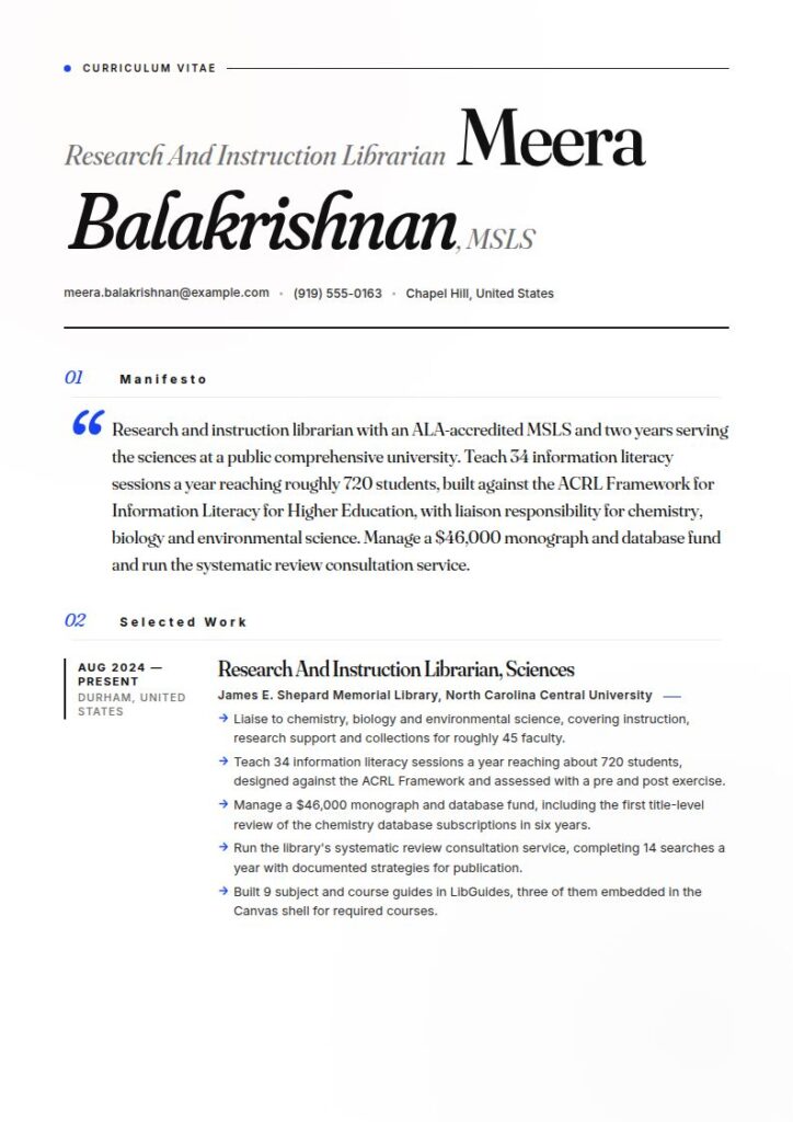 Academic Librarian Resume Examples & Templates