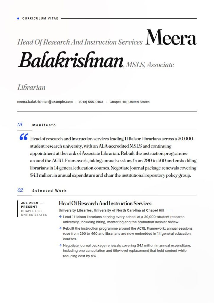Academic Librarian Resume Examples & Templates