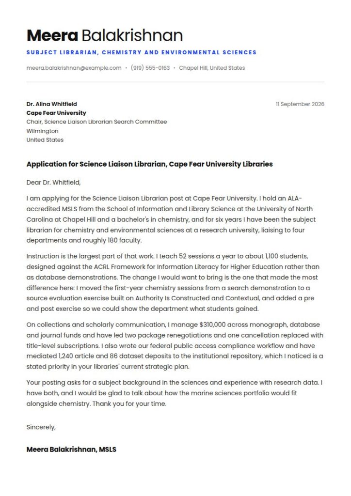 Academic Librarian Cover Letter Examples & Templates