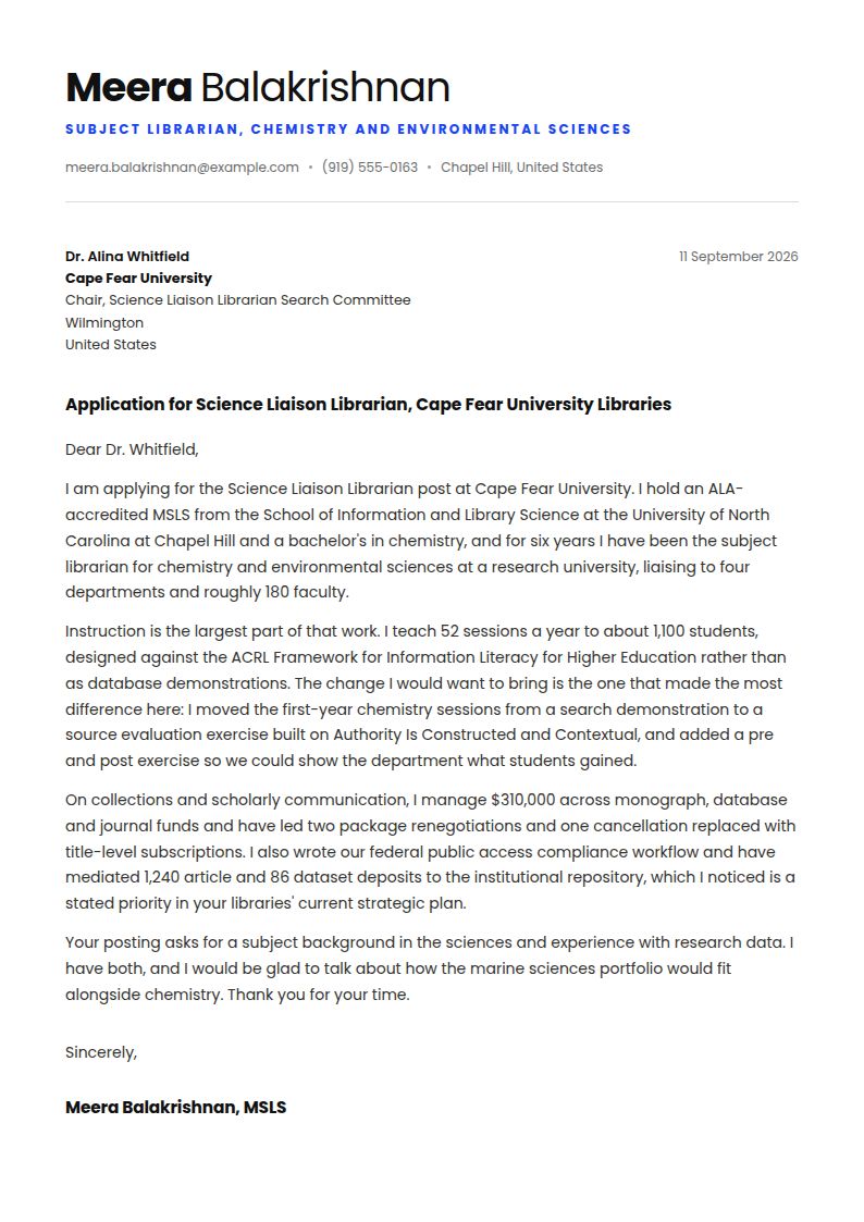 Academic Librarian Cover Letter Examples & Templates