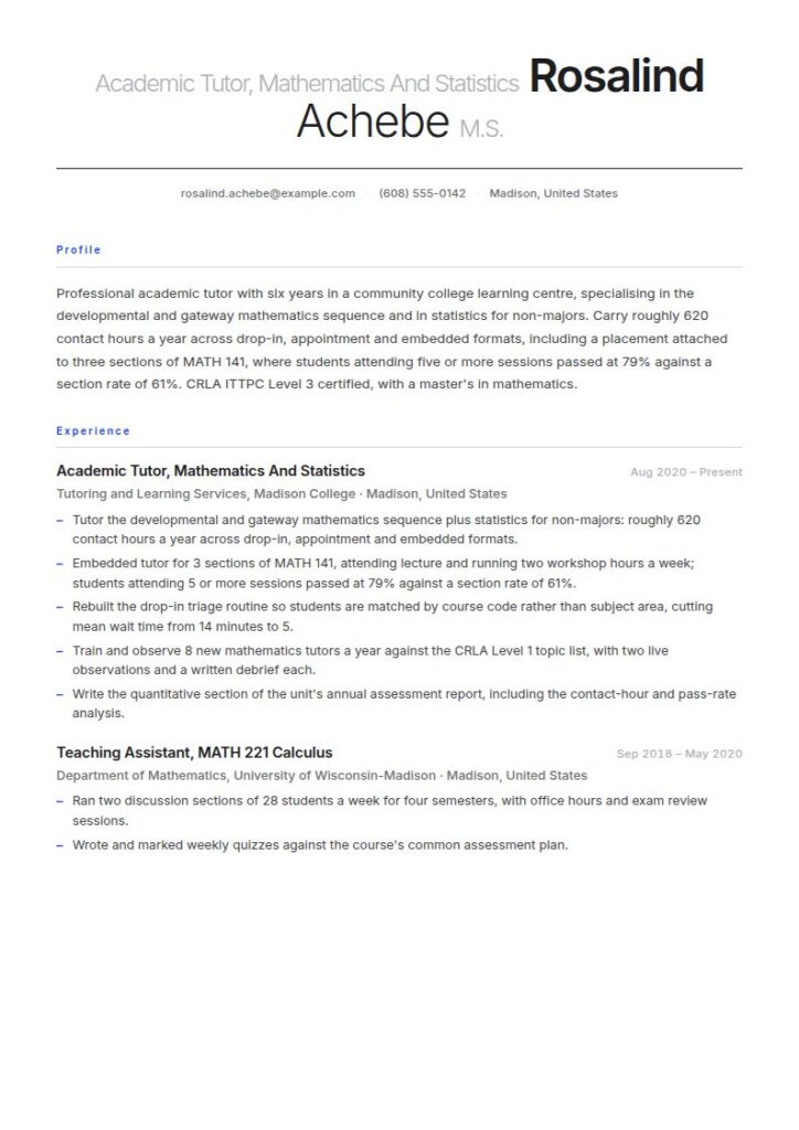 Academic Tutor Resume Examples & Templates