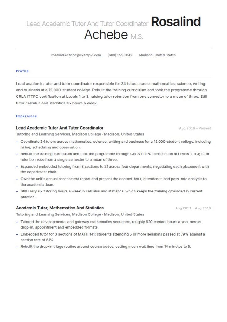 Academic Tutor Resume Examples & Templates