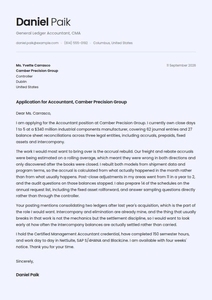 Accountant Cover Letter Examples & Templates