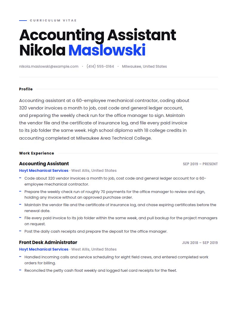 Accounting Assistant Resume Examples & Templates