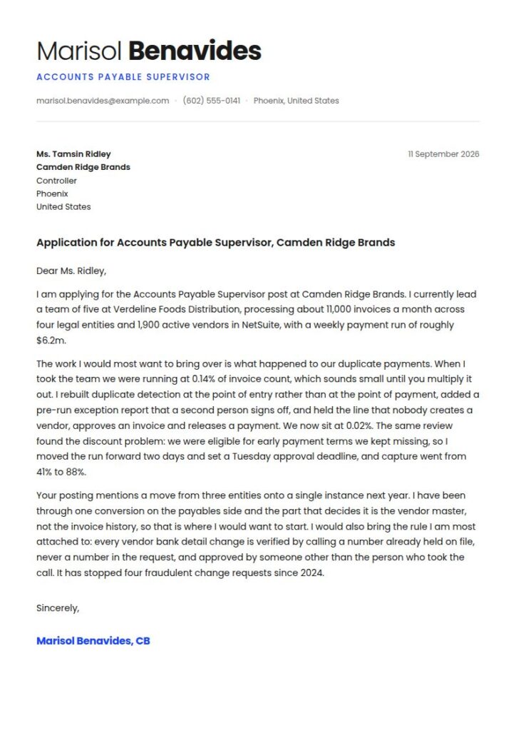 Accounts Payable Cover Letter Examples & Templates