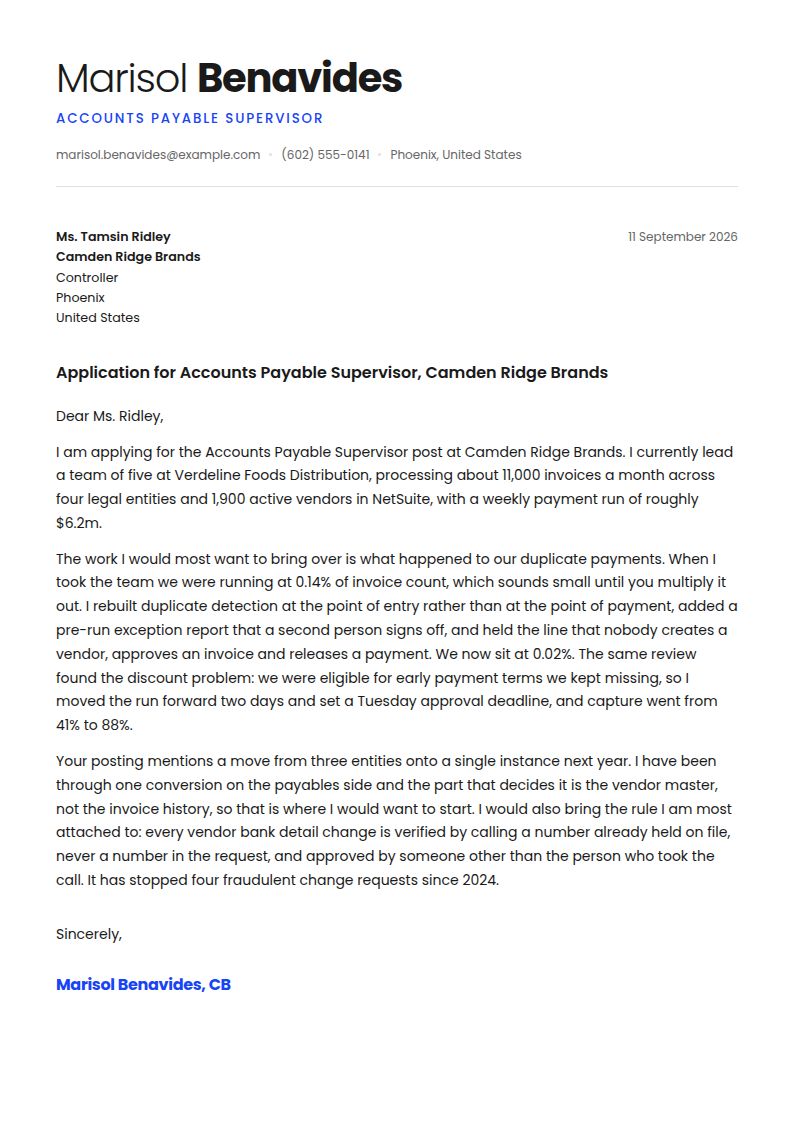 Accounts Payable Cover Letter Examples & Templates