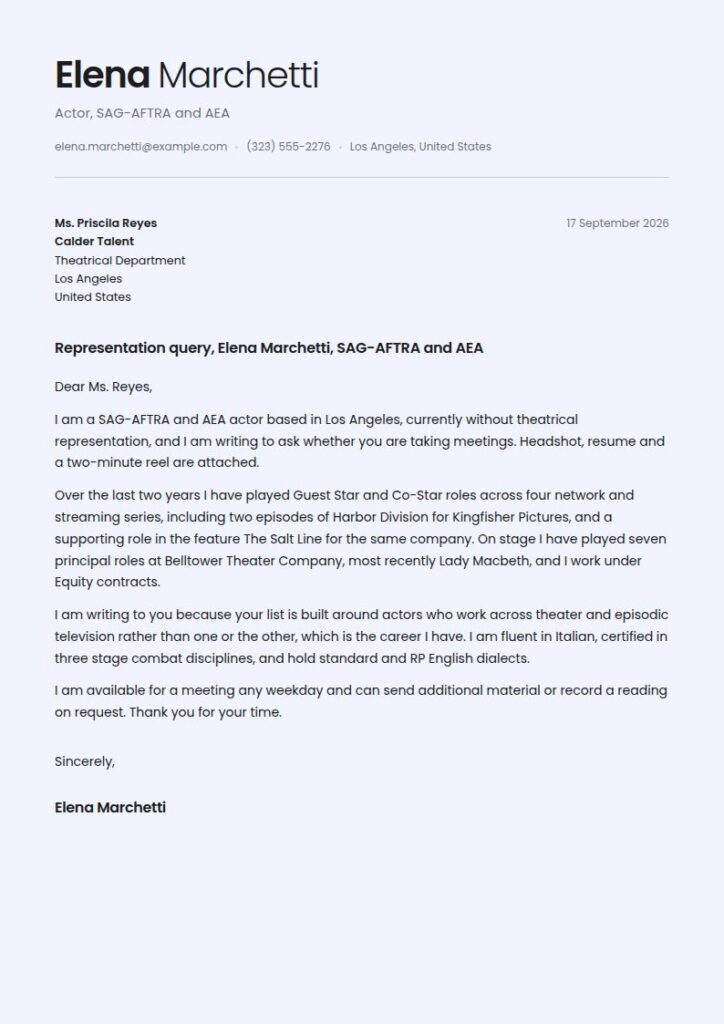 Actor Cover Letter Examples & Templates