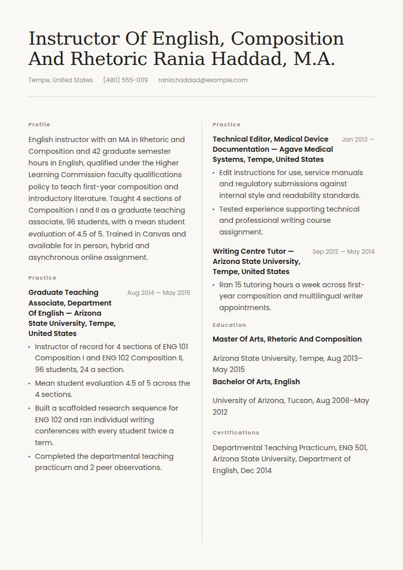 Adjunct Professor Resume Examples & Templates