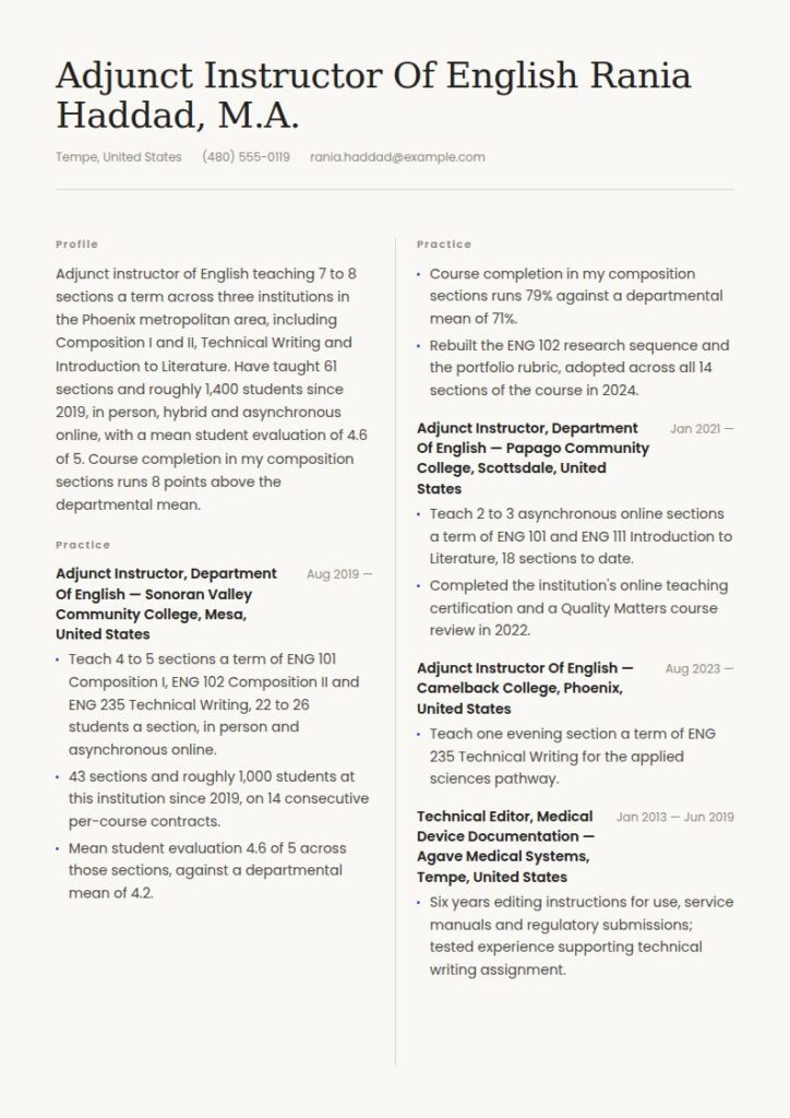Adjunct Professor Resume Examples & Templates