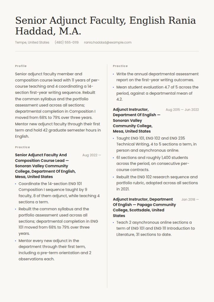 Adjunct Professor Resume Examples & Templates