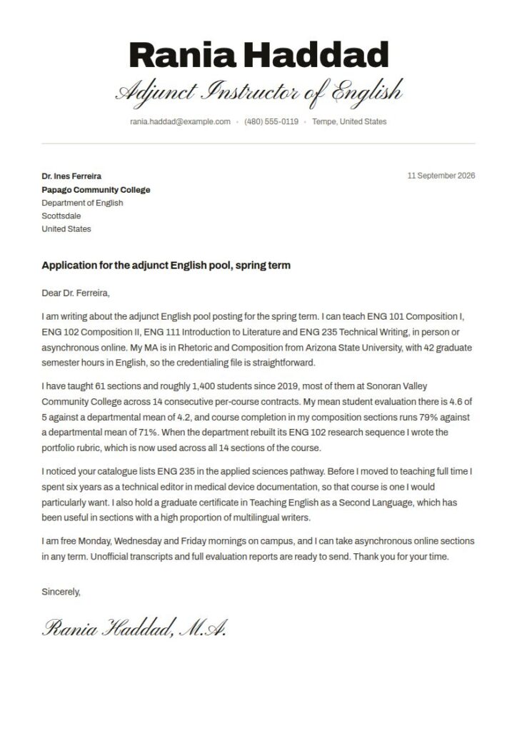 Adjunct Professor Cover Letter Examples & Templates
