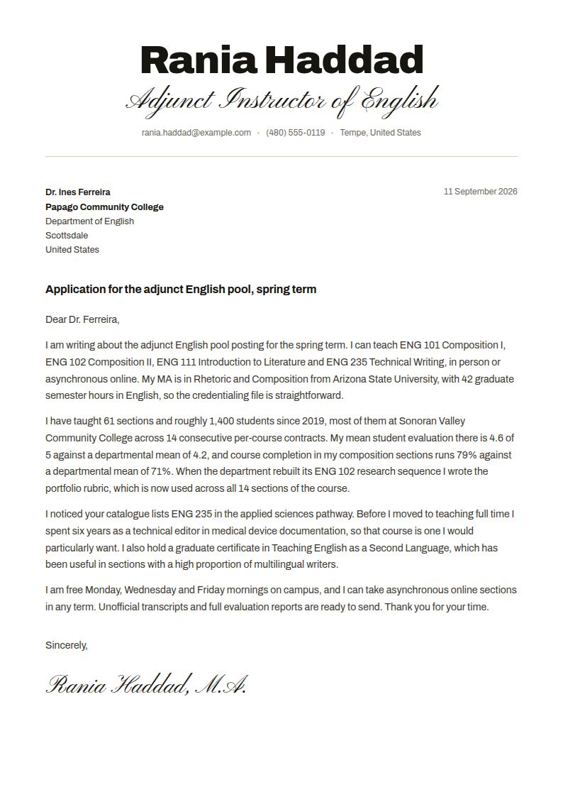 Adjunct Professor Cover Letter Examples & Templates
