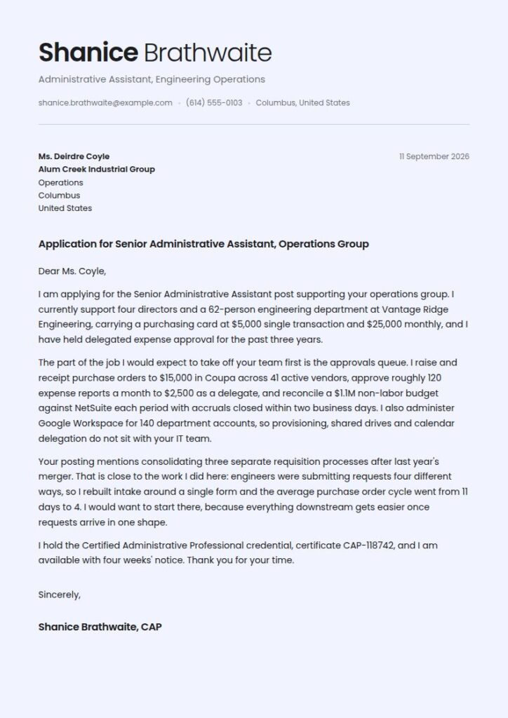 Administrative Assistant Cover Letter Examples & Templates