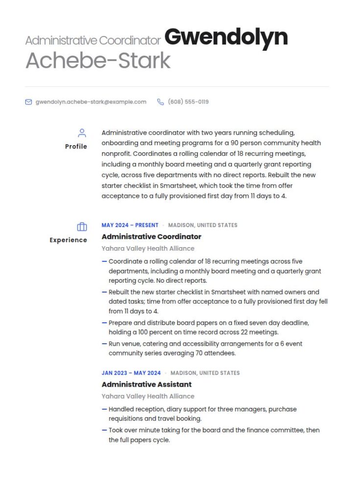 Administrative Coordinator Resume Examples & Templates