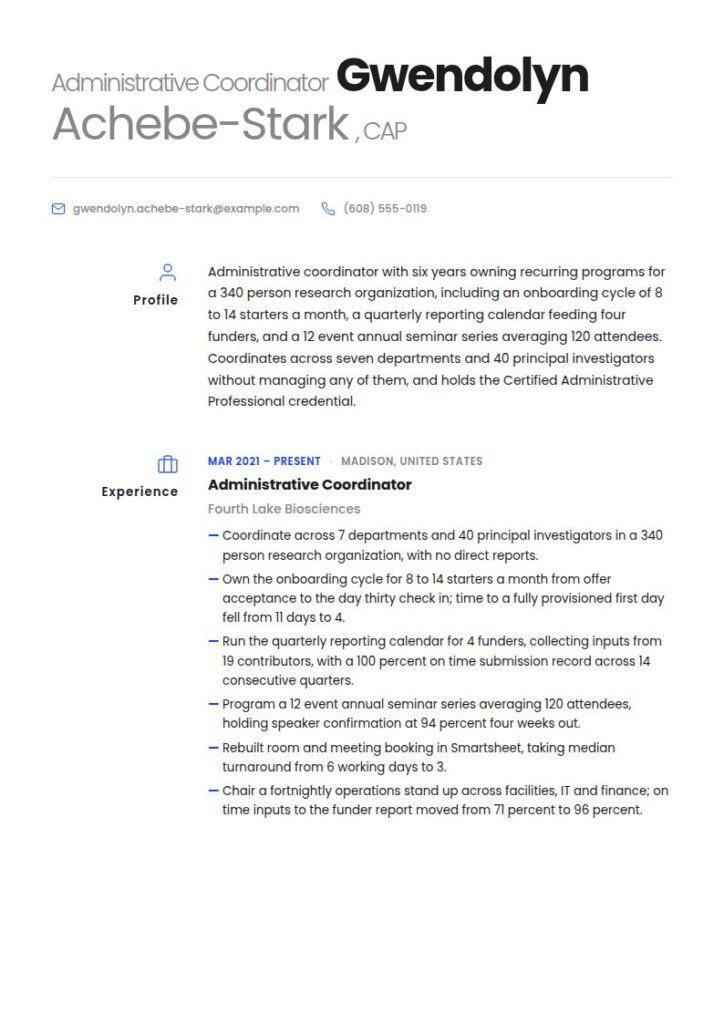 Administrative Coordinator Resume Examples & Templates
