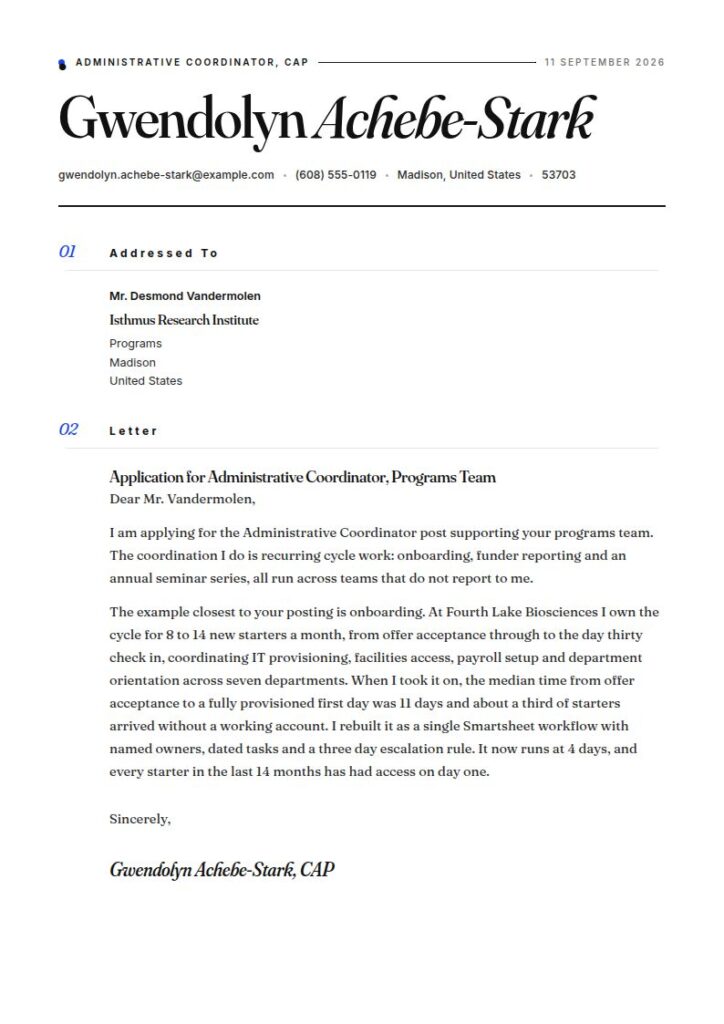 Administrative Coordinator Cover Letter Examples & Templates