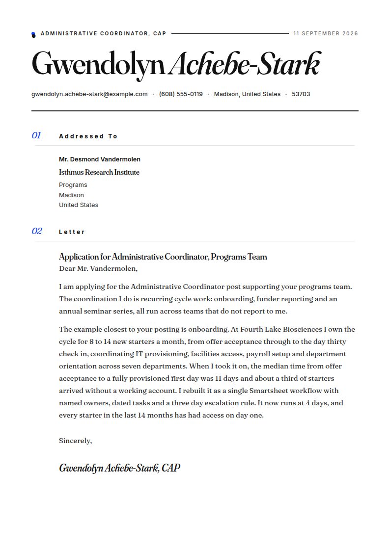 Administrative Coordinator Cover Letter Examples & Templates