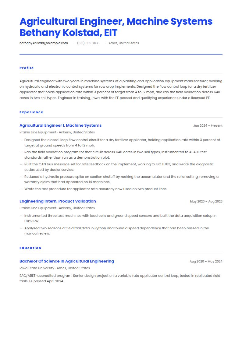 Agricultural Engineer Resume Examples & Templates