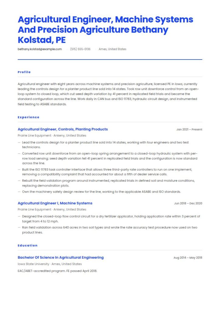 Agricultural Engineer Resume Examples & Templates