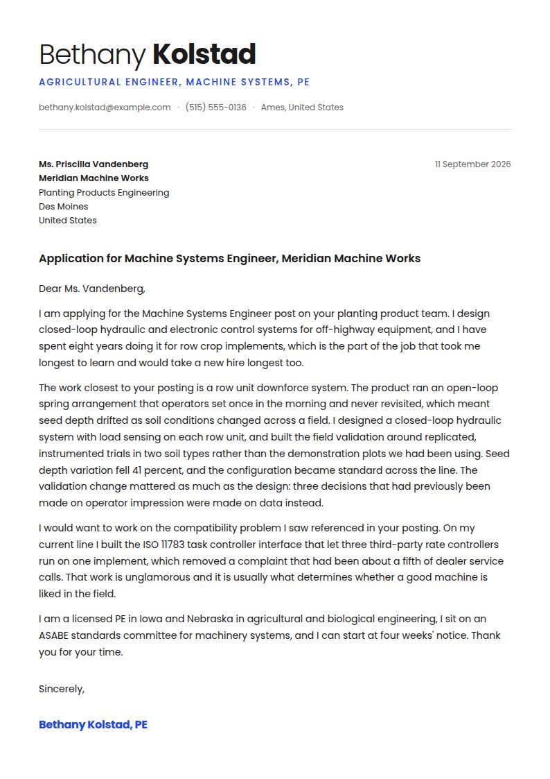 Agricultural Engineer Cover Letter Examples & Templates