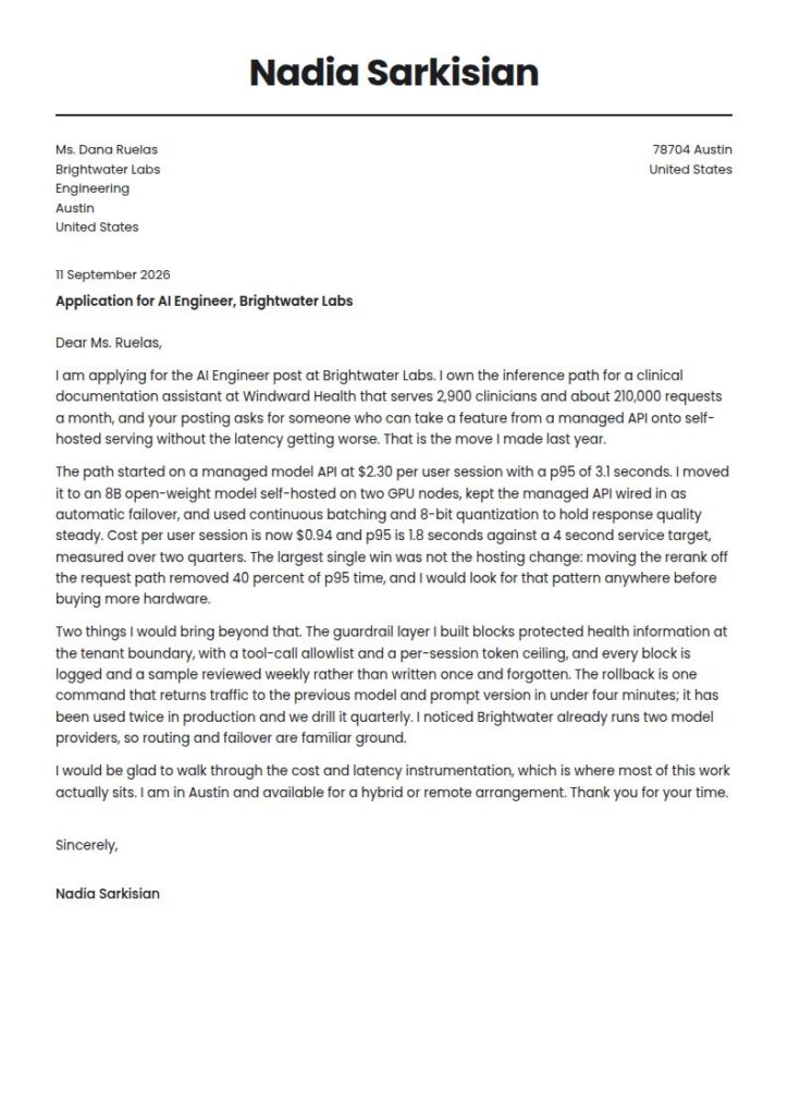 AI Engineer Cover Letter Examples & Templates