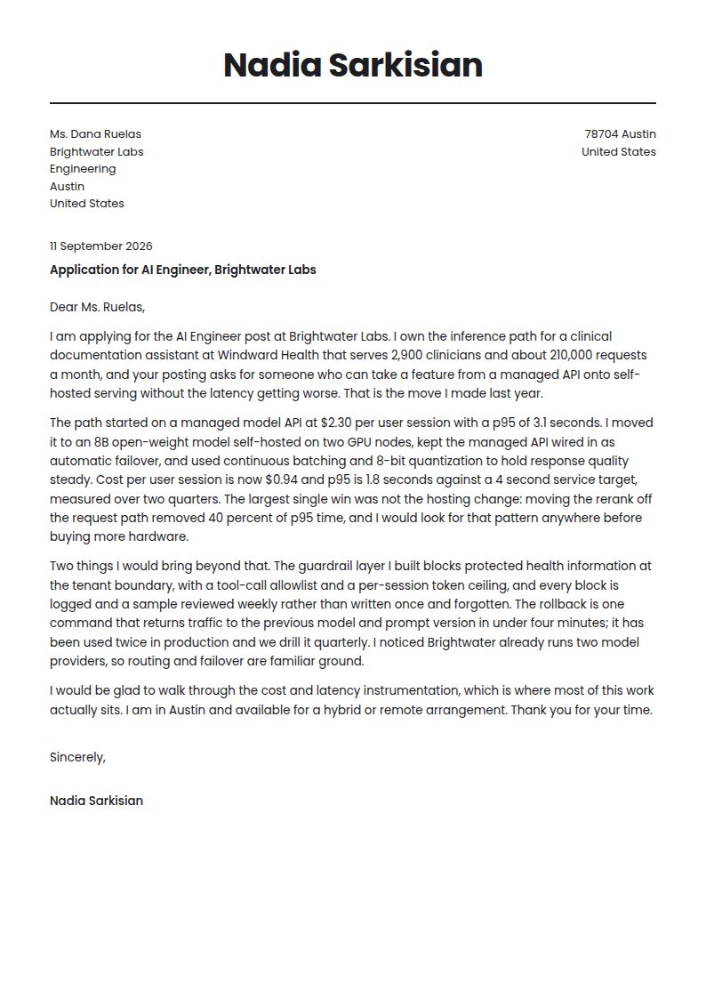 AI Engineer Cover Letter Examples & Templates