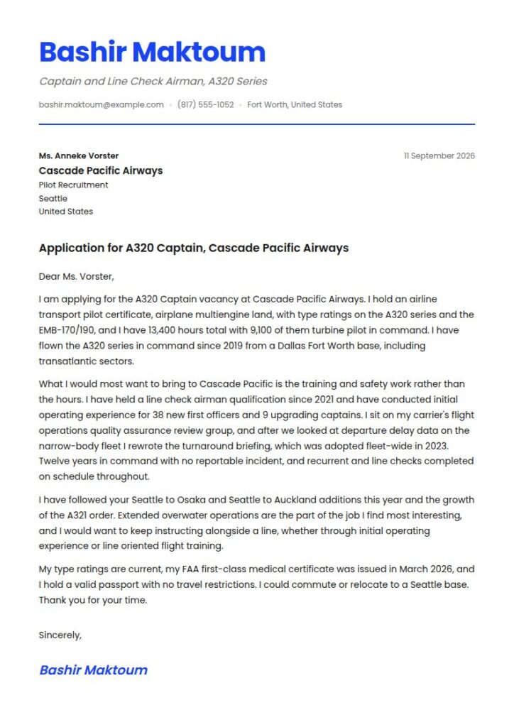 Airline Pilot Cover Letter Examples & Templates