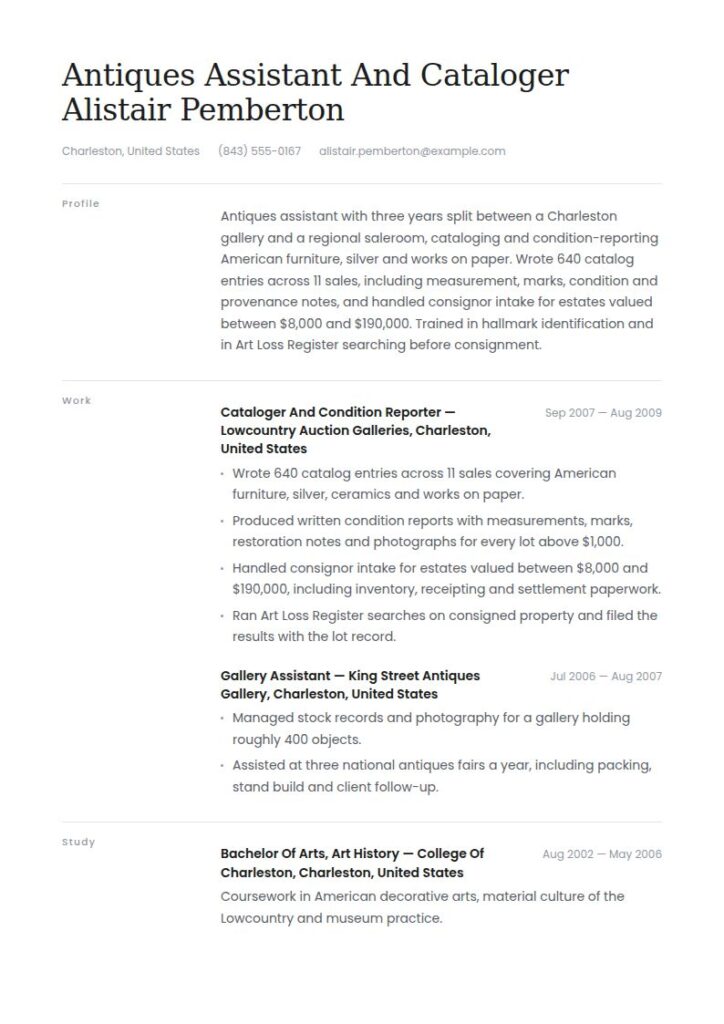 Antique Dealer Resume Examples & Templates