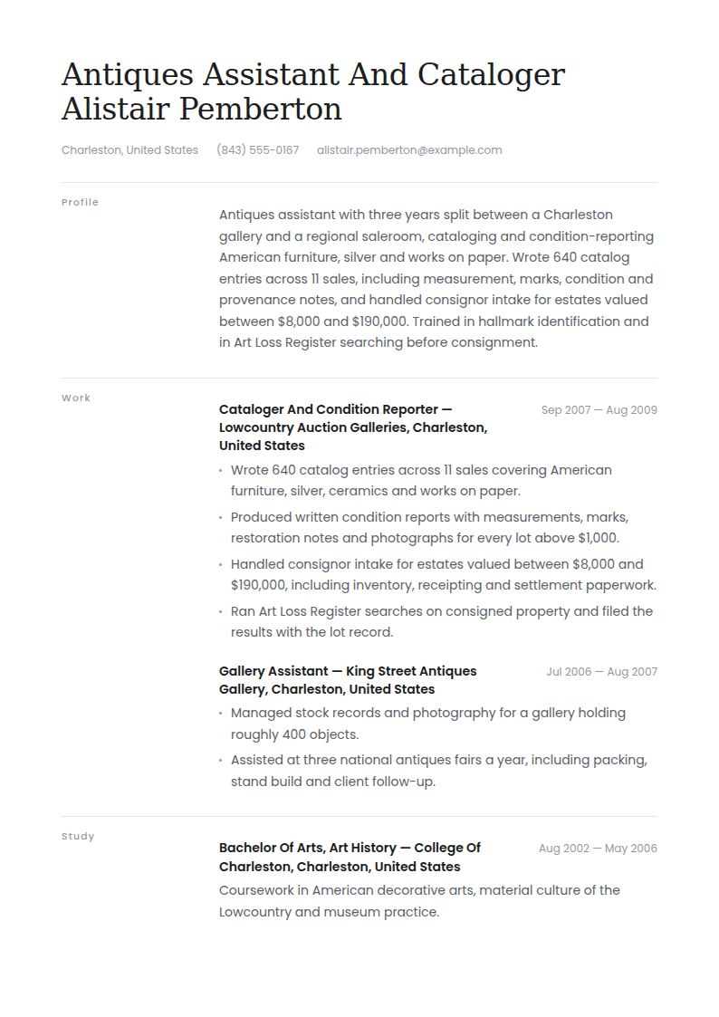 Antique Dealer Resume Examples & Templates