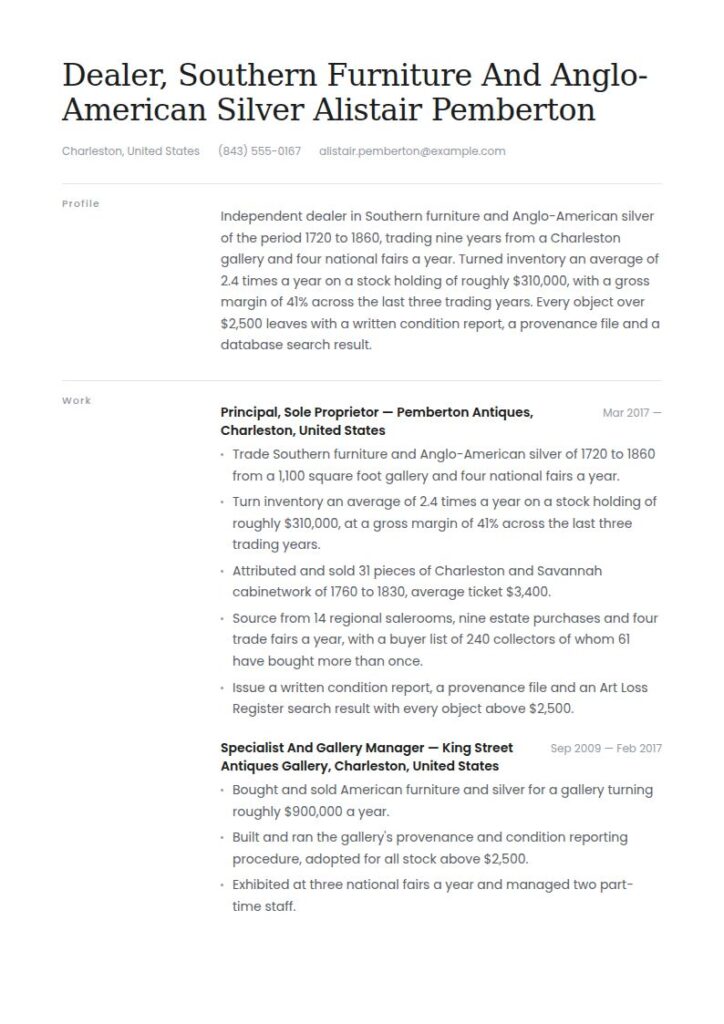 Antique Dealer Resume Examples & Templates