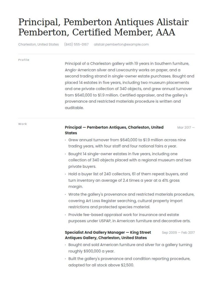 Antique Dealer Resume Examples & Templates