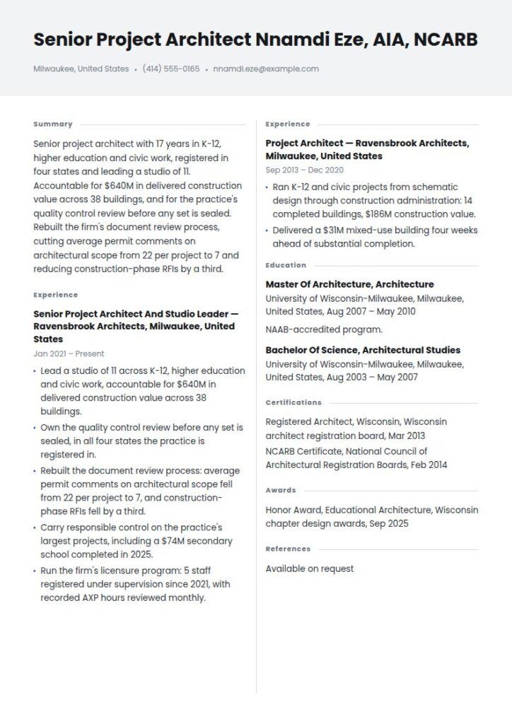 Architect Resume Examples & Templates