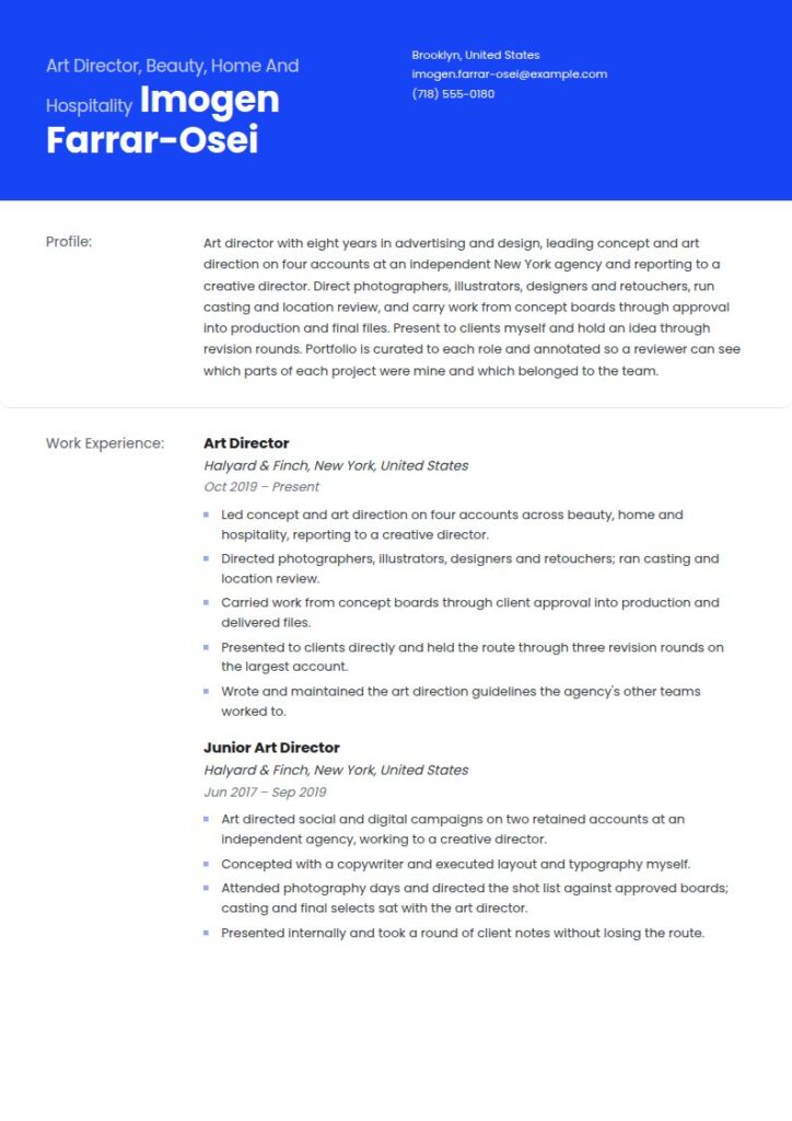 Art Director Resume Examples & Templates