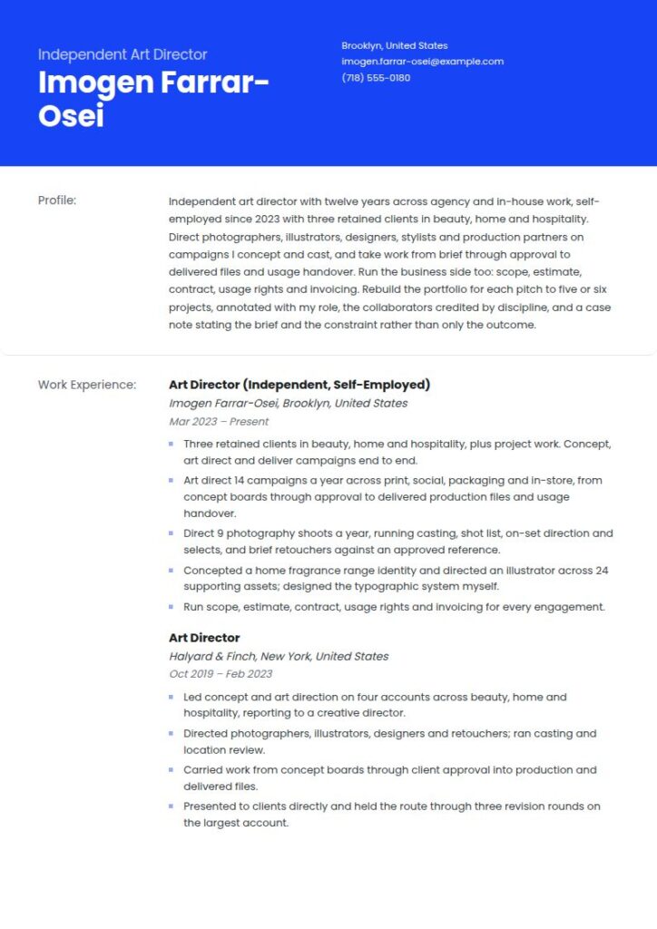 Art Director Resume Examples & Templates