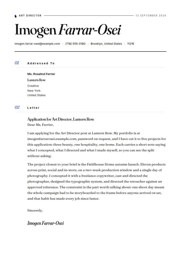 Art Director Cover Letter Examples & Templates
