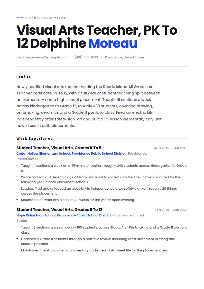 Art Teacher Resume Examples & Templates