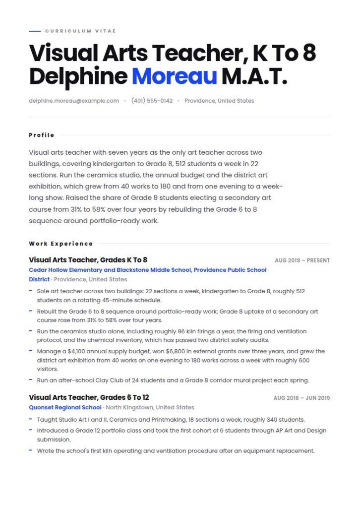 Art Teacher Resume Examples & Templates