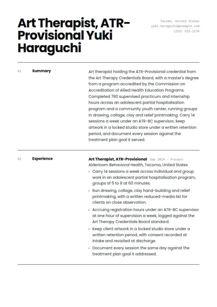 Art Therapist Resume Examples & Templates