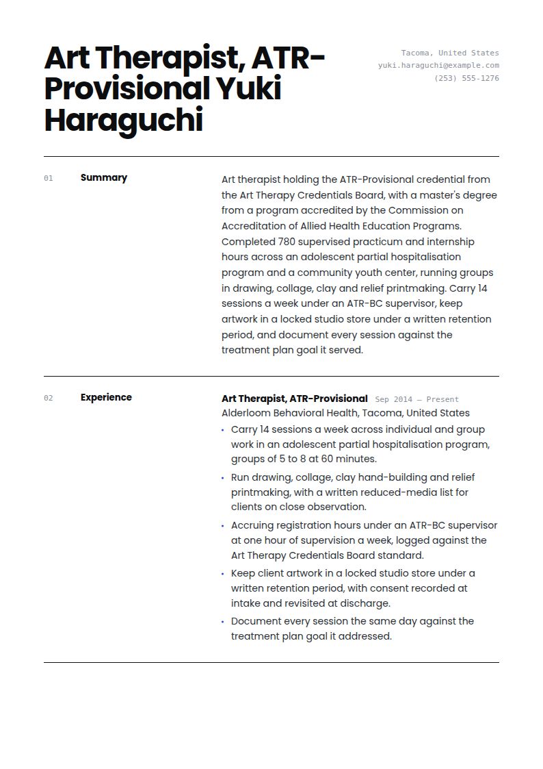 Art Therapist Resume Examples & Templates
